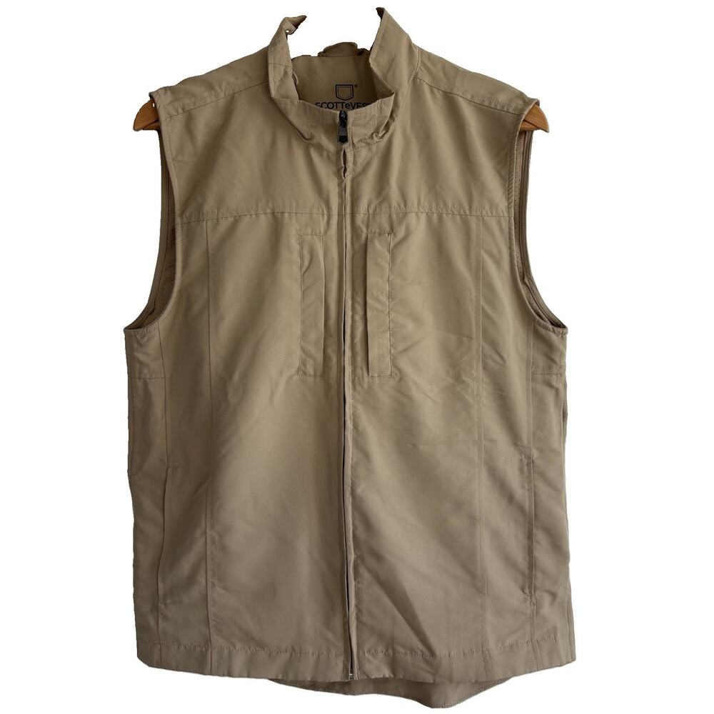 SCOTTeVEST RFID Travel Vest Men’s Medium Beige Utility Tec 26 Pockets Jacket
